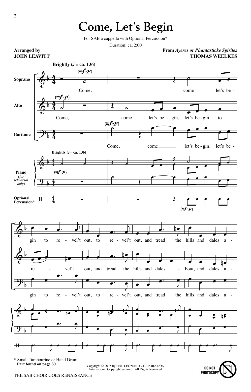 John Leavitt The SAB Choir Goes Renaissance Sheet Music Notes & Chords for SAB - Download or Print PDF