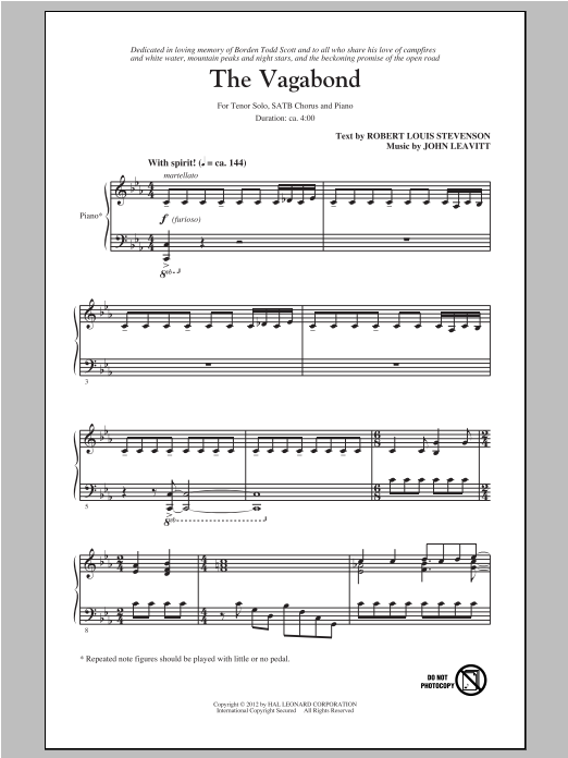 John Leavitt The Vagabond Sheet Music Notes & Chords for SATB - Download or Print PDF