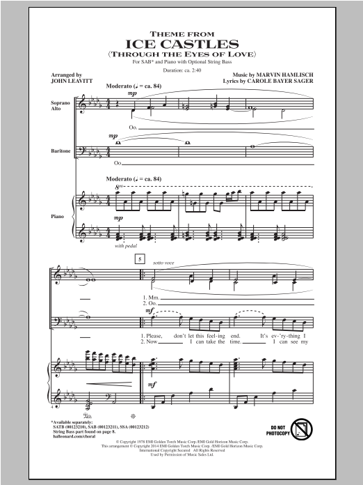 Marvin Hamlisch Theme From Ice Castles (Through The Eyes Of Love) (arr. John Leavitt) Sheet Music Notes & Chords for SATB - Download or Print PDF