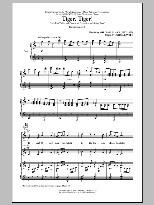 John Leavitt Tiger, Tiger! Sheet Music Notes & Chords for 3-Part Treble - Download or Print PDF