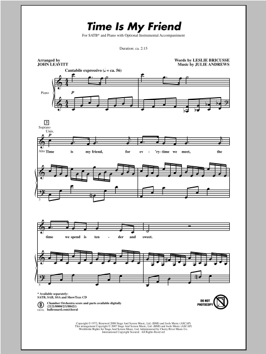 John Leavitt Time Is My Friend Sheet Music Notes & Chords for SATB - Download or Print PDF