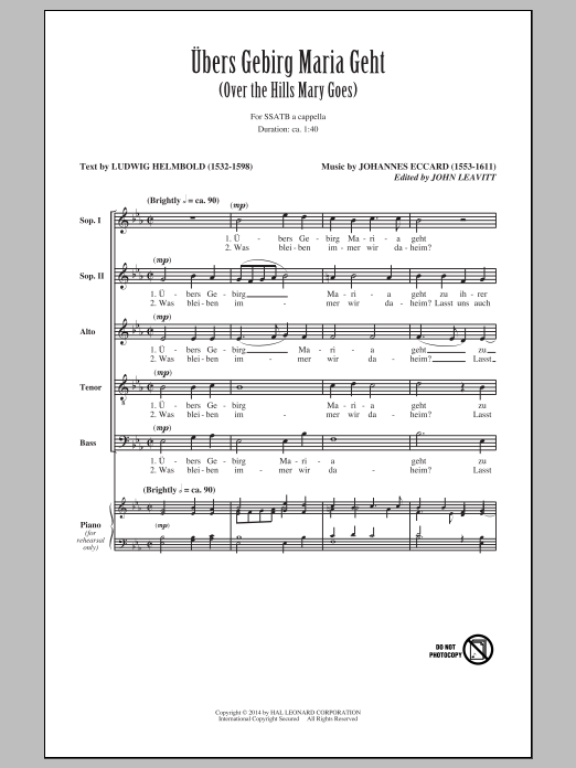 John Leavitt Ubers Gebirg Maria Geht (Over The Hills Mary Goes) Sheet Music Notes & Chords for SATB - Download or Print PDF