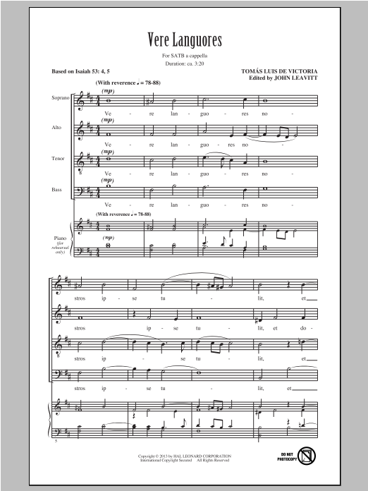 John Leavitt Vere Languores Sheet Music Notes & Chords for SATB - Download or Print PDF