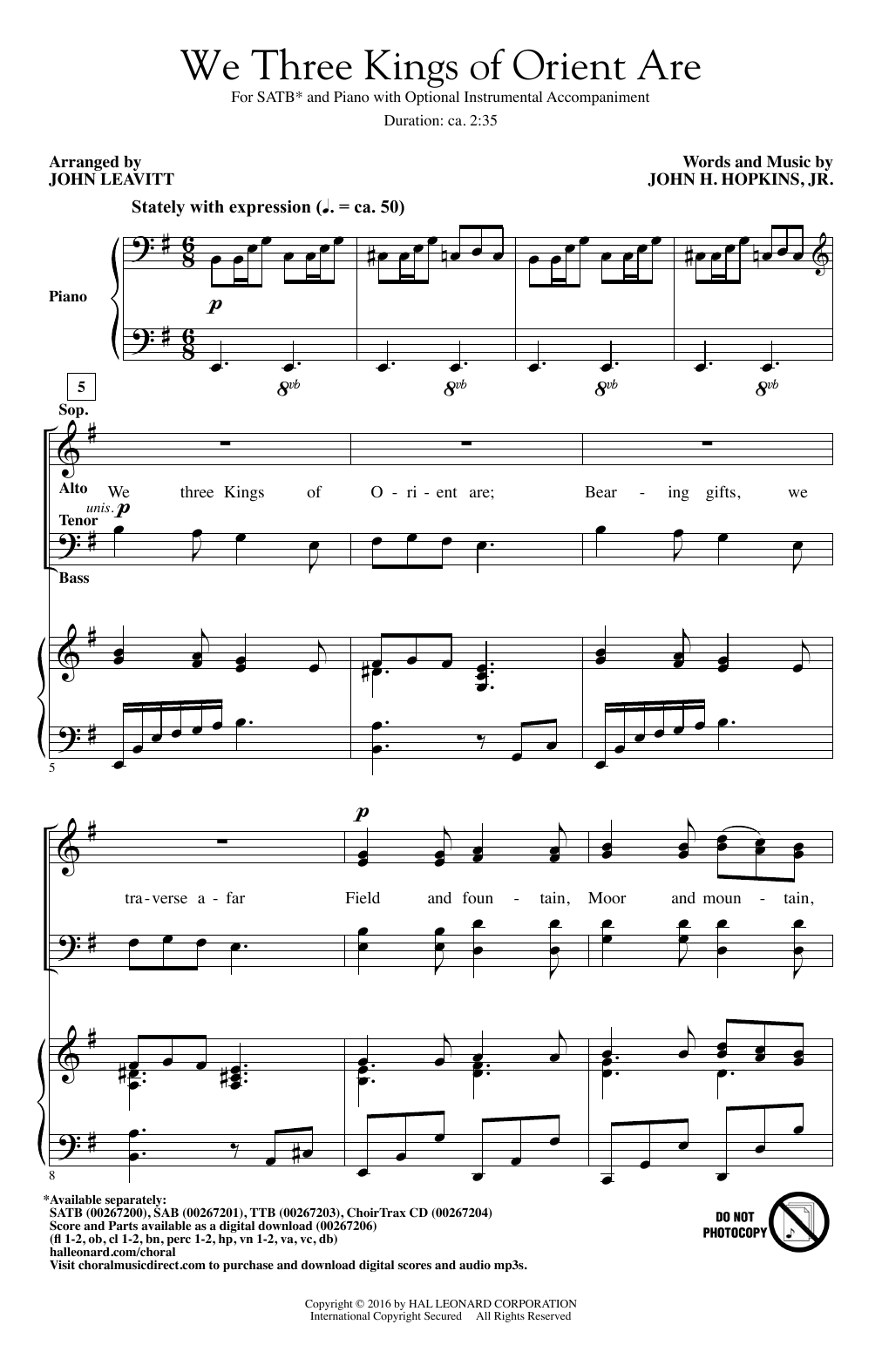 John Leavitt We Three Kings Of Orient Are Sheet Music Notes & Chords for SATB - Download or Print PDF