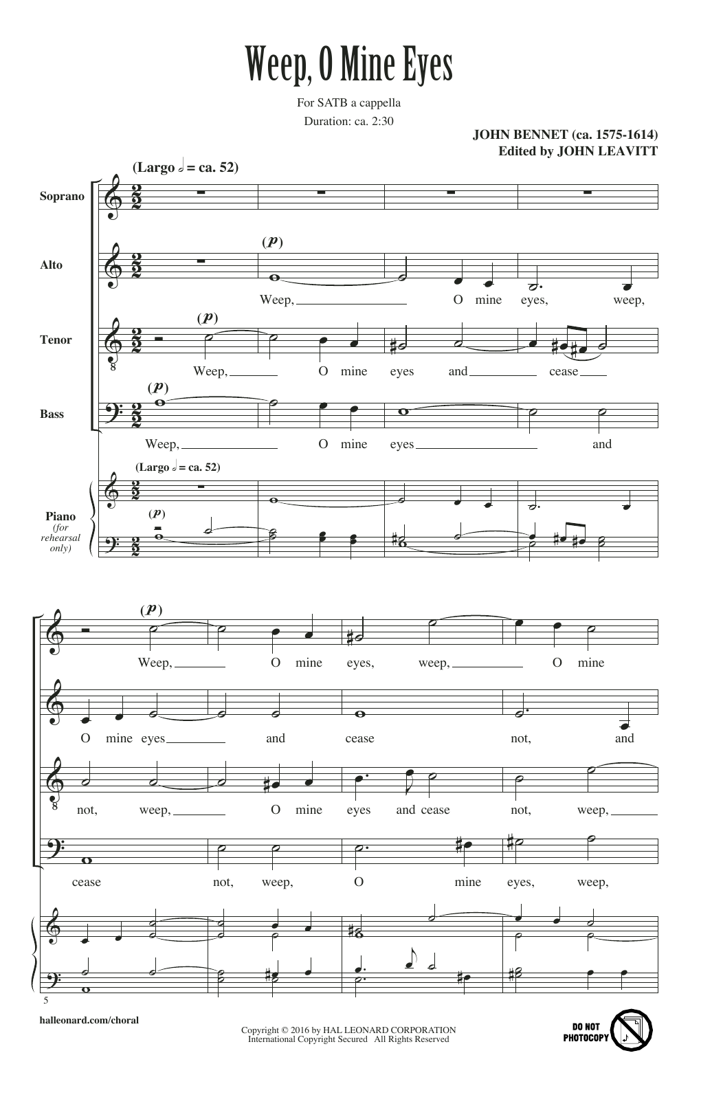 John Leavitt Weep, O Mine Eyes Sheet Music Notes & Chords for SATB - Download or Print PDF