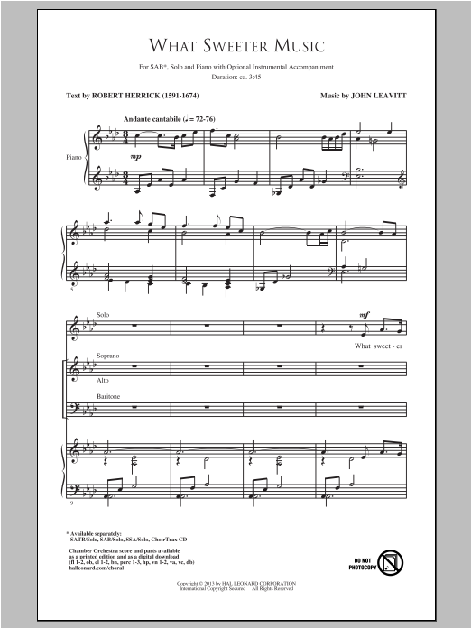 John Leavitt What Sweeter Music Sheet Music Notes & Chords for SSA - Download or Print PDF