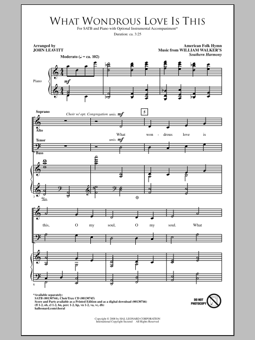 William Walker What Wondrous Love Is This (arr. John Leavitt) Sheet Music Notes & Chords for SATB - Download or Print PDF