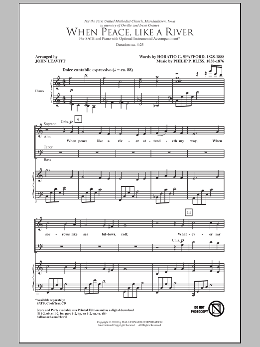 John Leavitt When Peace Is Like A River Sheet Music Notes & Chords for SATB - Download or Print PDF