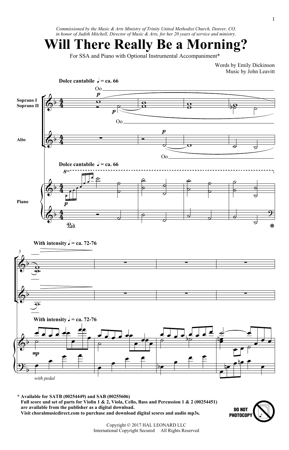 John Leavitt Will There Really Be A Morning? Sheet Music Notes & Chords for SSA - Download or Print PDF