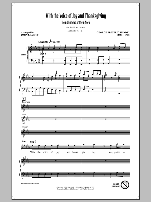 John Leavitt With The Voice Of Joy And Thanksgiving Sheet Music Notes & Chords for SATB - Download or Print PDF