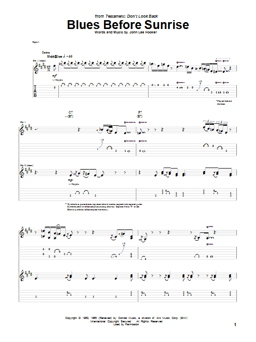 John Lee Hooker Blues Before Sunrise Sheet Music Notes & Chords for Guitar Tab - Download or Print PDF