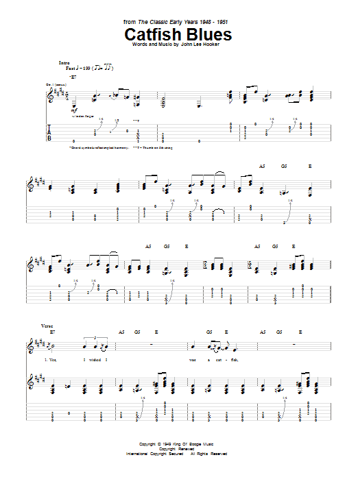 John Lee Hooker Catfish Blues Sheet Music Notes & Chords for Guitar Tab - Download or Print PDF