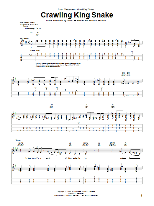 John Lee Hooker Crawling King Snake Sheet Music Notes & Chords for Guitar Tab - Download or Print PDF