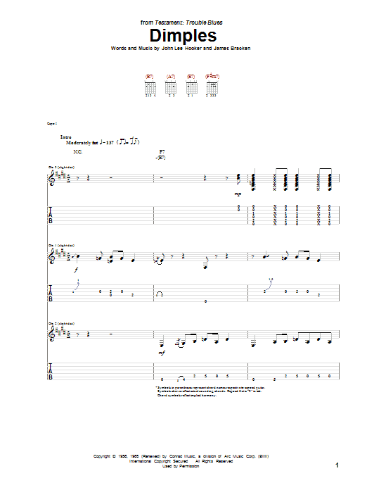 John Lee Hooker Dimples Sheet Music Notes & Chords for Guitar Tab - Download or Print PDF