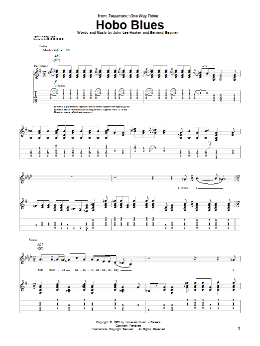 John Lee Hooker Hobo Blues Sheet Music Notes & Chords for Guitar Tab - Download or Print PDF