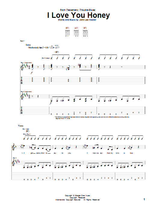 John Lee Hooker I Love You Honey Sheet Music Notes & Chords for Guitar Tab - Download or Print PDF