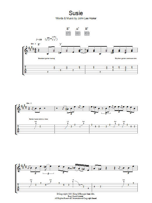 John Lee Hooker Susie Sheet Music Notes & Chords for Guitar Tab - Download or Print PDF