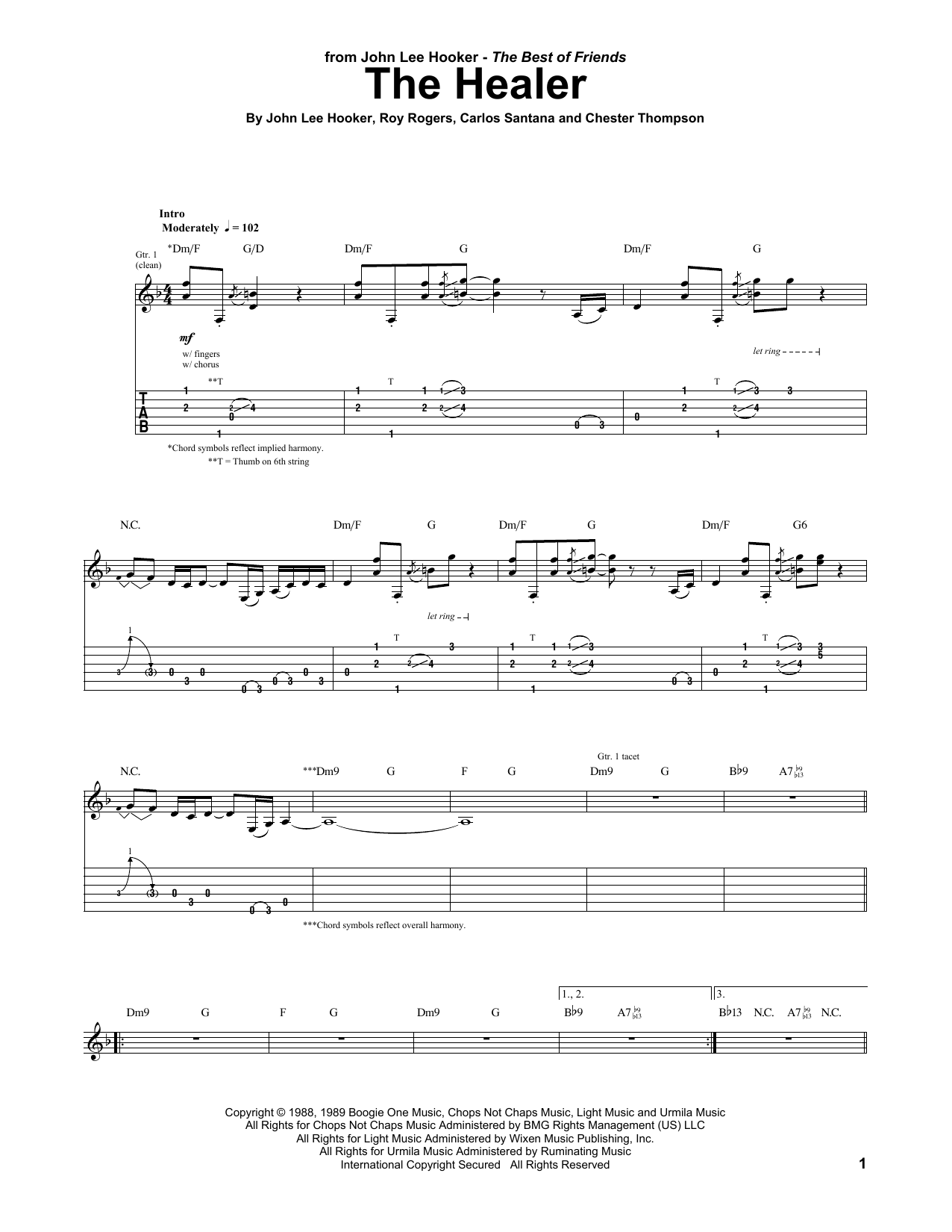 John Lee Hooker The Healer Sheet Music Notes & Chords for Guitar Tab - Download or Print PDF