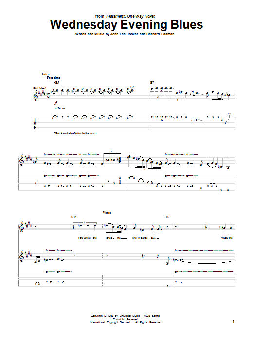 John Lee Hooker Wednesday Evening Blues Sheet Music Notes & Chords for Guitar Tab - Download or Print PDF