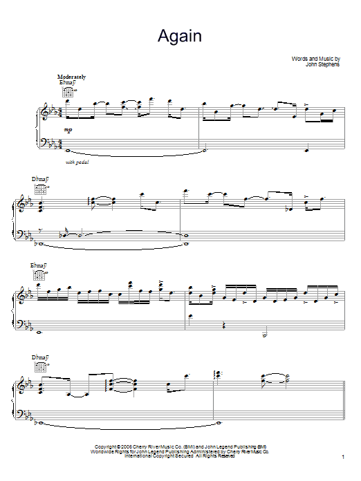 John Legend Again Sheet Music Notes & Chords for Piano, Vocal & Guitar (Right-Hand Melody) - Download or Print PDF