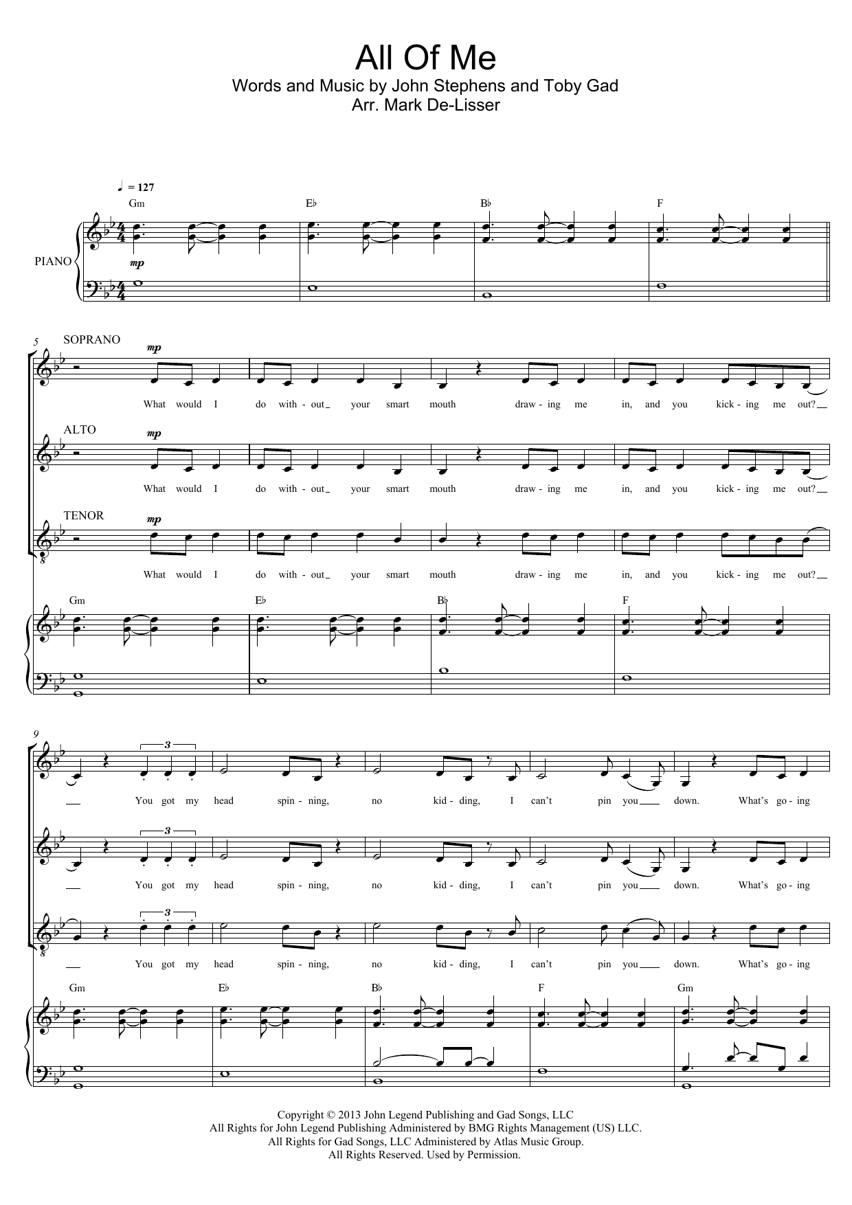 John Legend All Of Me (arr. Mark De-Lisser) Sheet Music Notes & Chords for SAT - Download or Print PDF