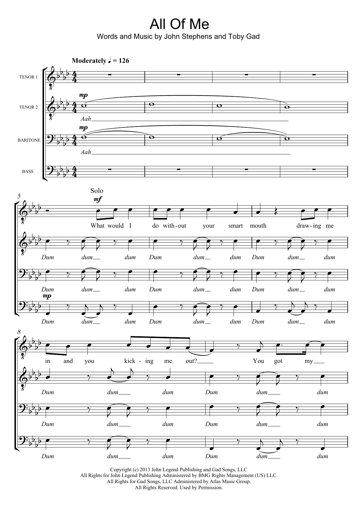John Legend All Of Me (arr. Sam Harrop) Sheet Music Notes & Chords for TTBB - Download or Print PDF