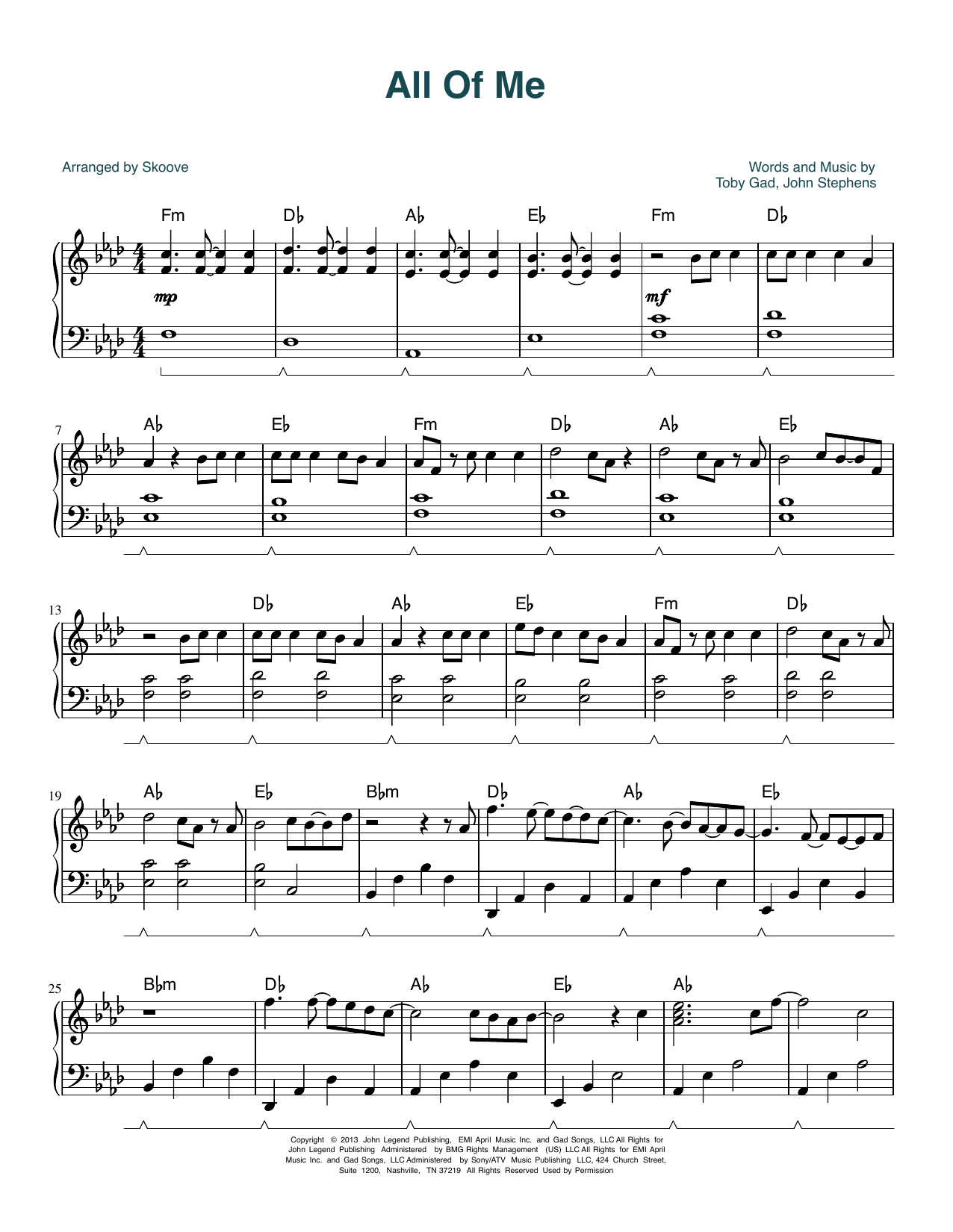 John Legend All Of Me (arr. Skoove) Sheet Music Notes & Chords for Piano Solo - Download or Print PDF