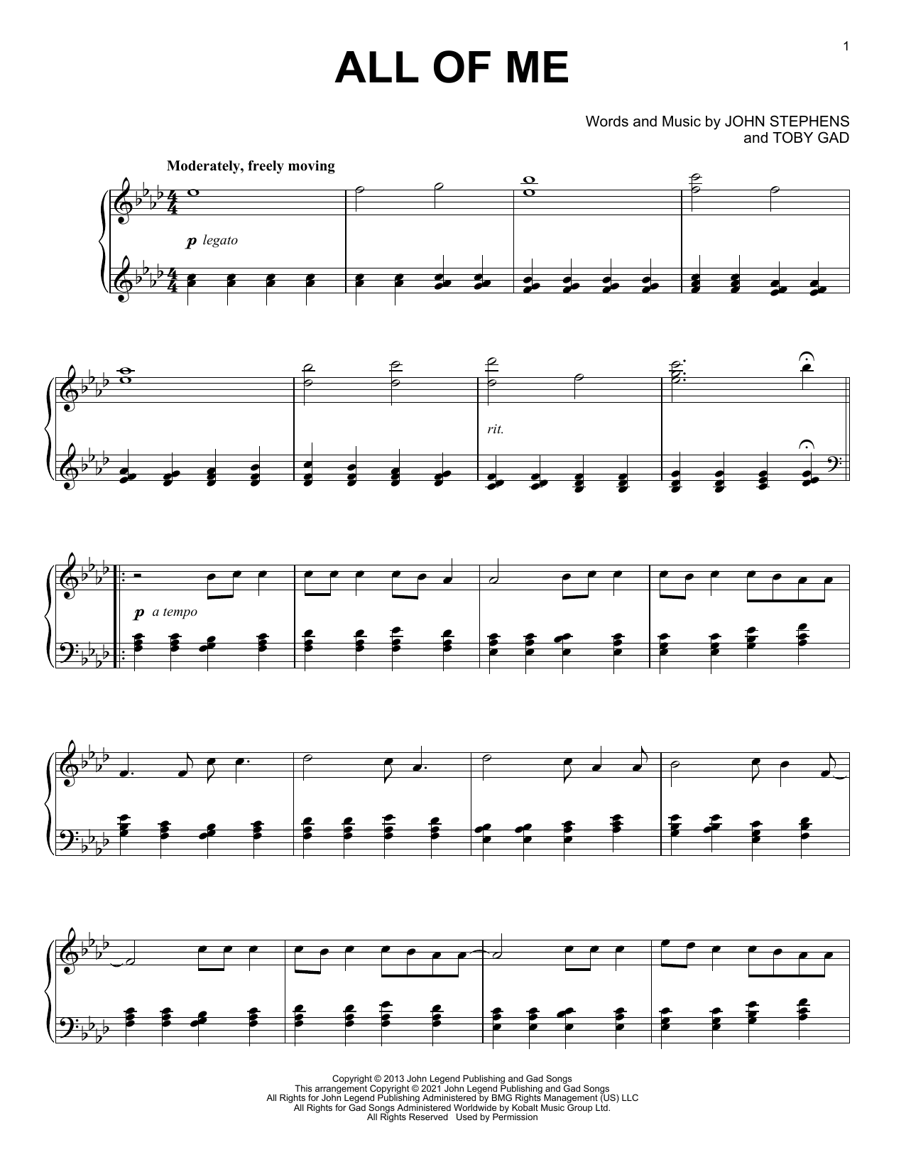 John Legend All Of Me [Classical version] Sheet Music Notes & Chords for Piano Solo - Download or Print PDF