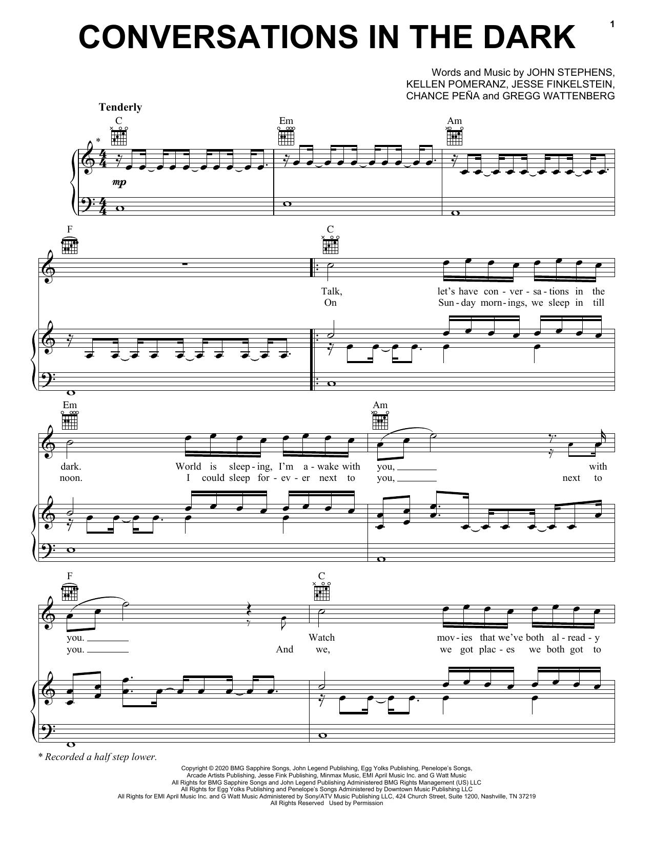 John Legend Conversations In The Dark Sheet Music Notes & Chords for Piano, Vocal & Guitar (Right-Hand Melody) - Download or Print PDF