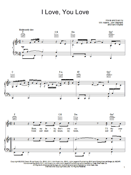 John Legend I Love, You Love Sheet Music Notes & Chords for Piano, Vocal & Guitar (Right-Hand Melody) - Download or Print PDF