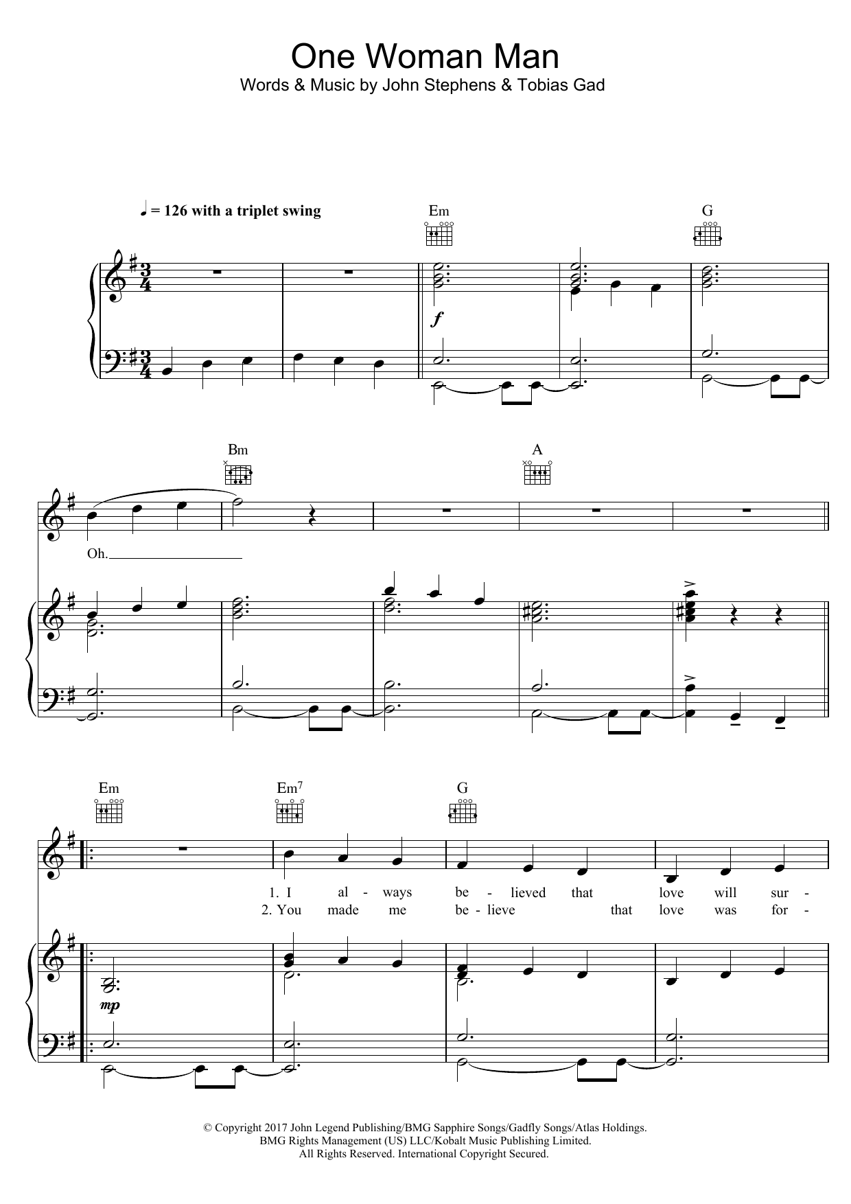 John Legend One Woman Man Sheet Music Notes & Chords for Piano, Vocal & Guitar (Right-Hand Melody) - Download or Print PDF