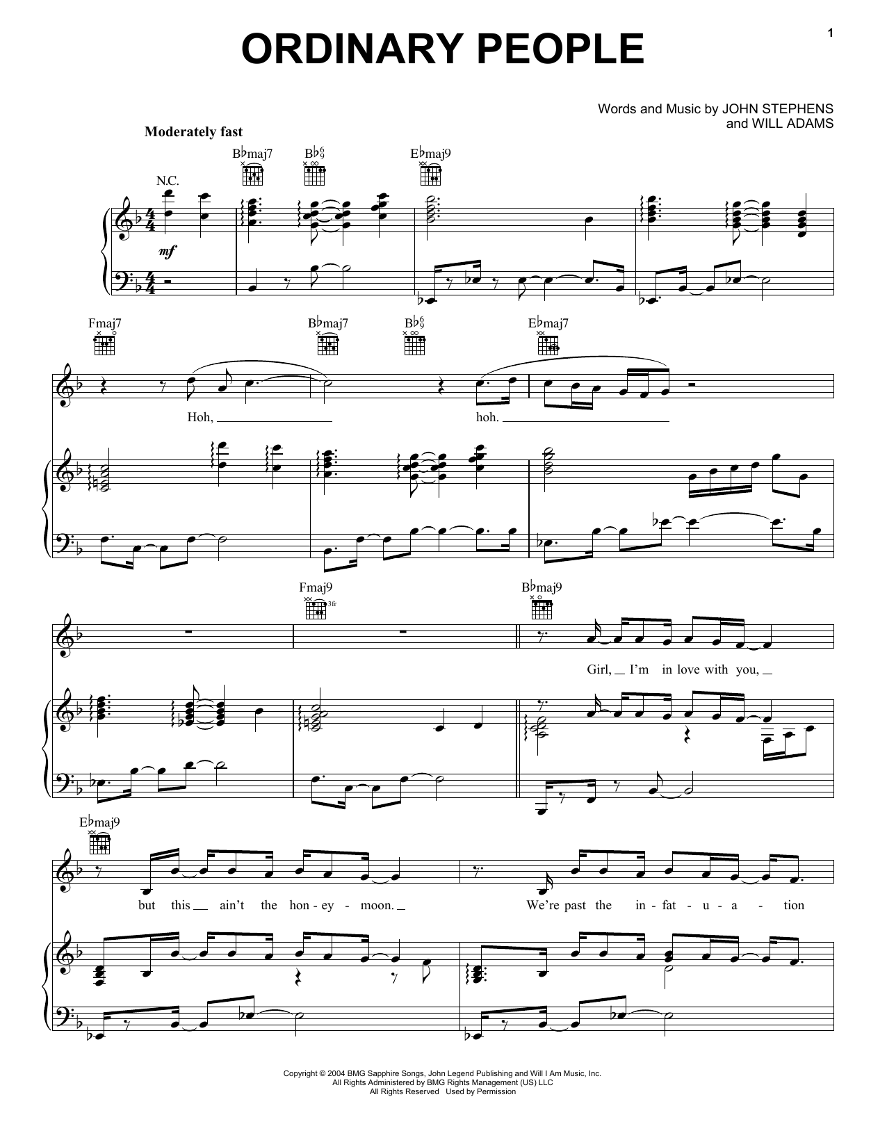 John Legend Ordinary People Sheet Music Notes & Chords for Piano, Vocal & Guitar (Right-Hand Melody) - Download or Print PDF