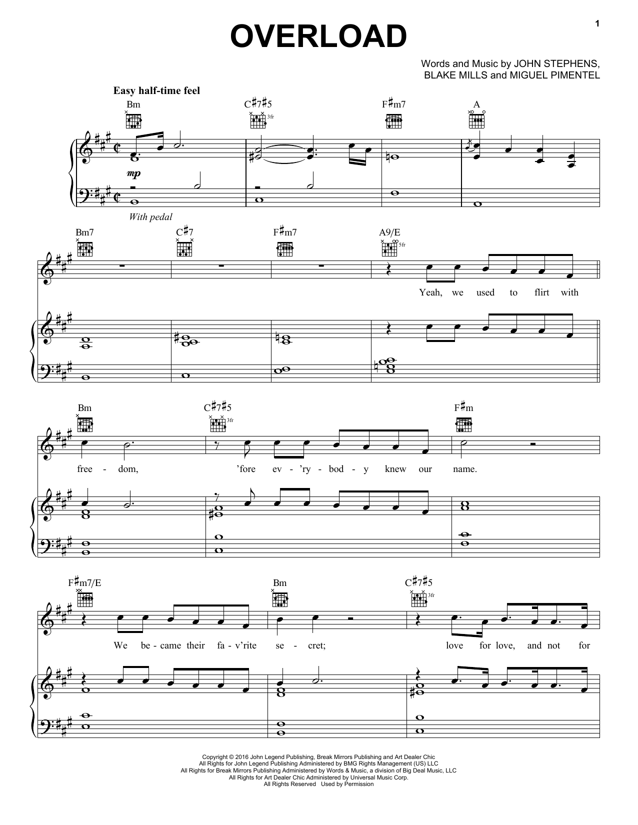 John Legend Overload Sheet Music Notes & Chords for Piano, Vocal & Guitar (Right-Hand Melody) - Download or Print PDF