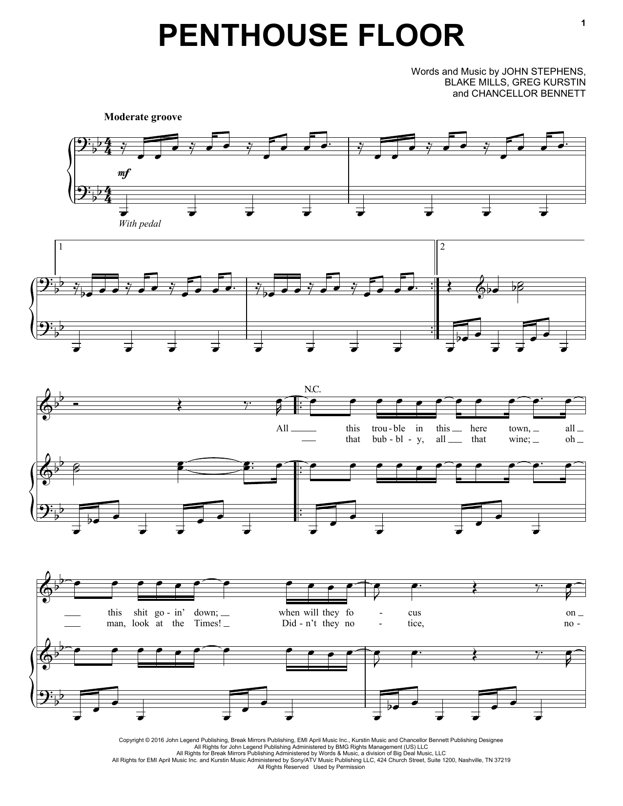 John Legend Penthouse Floor Sheet Music Notes & Chords for Piano, Vocal & Guitar (Right-Hand Melody) - Download or Print PDF