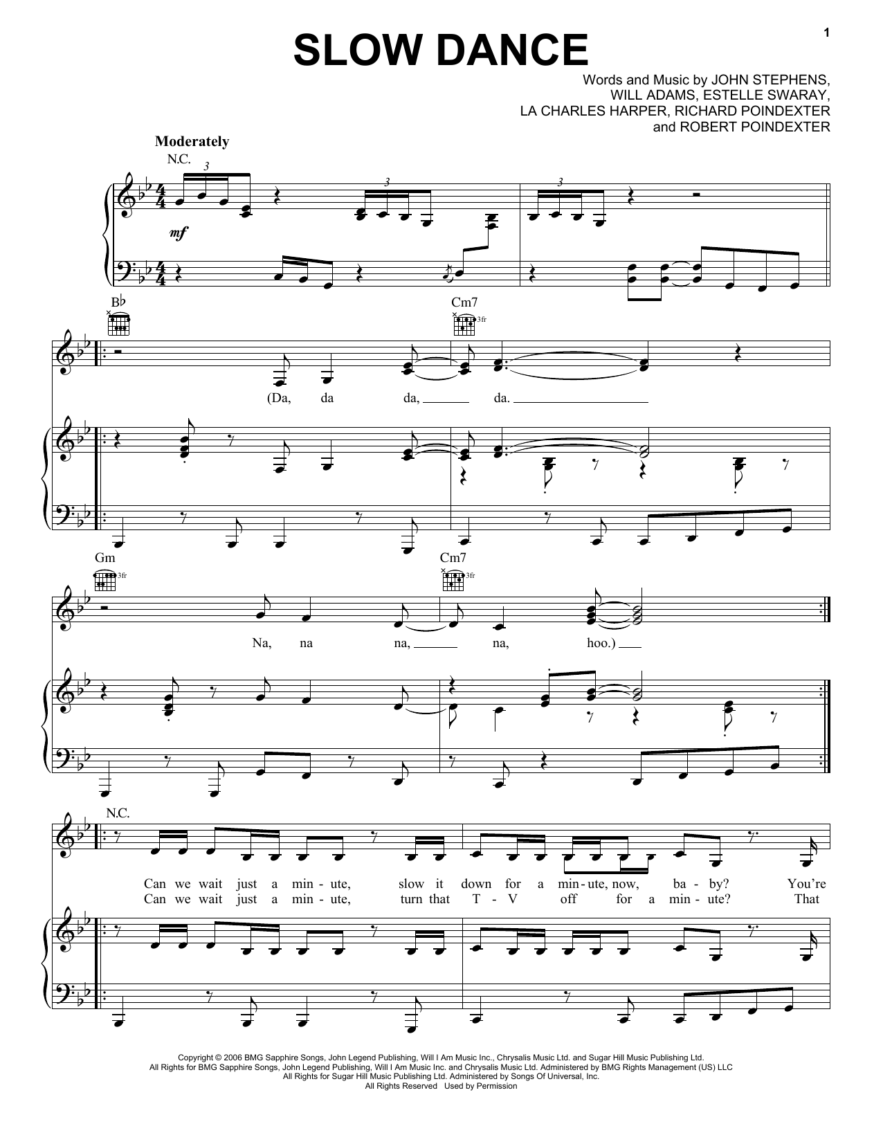 John Legend Slow Dance Sheet Music Notes & Chords for Piano, Vocal & Guitar (Right-Hand Melody) - Download or Print PDF