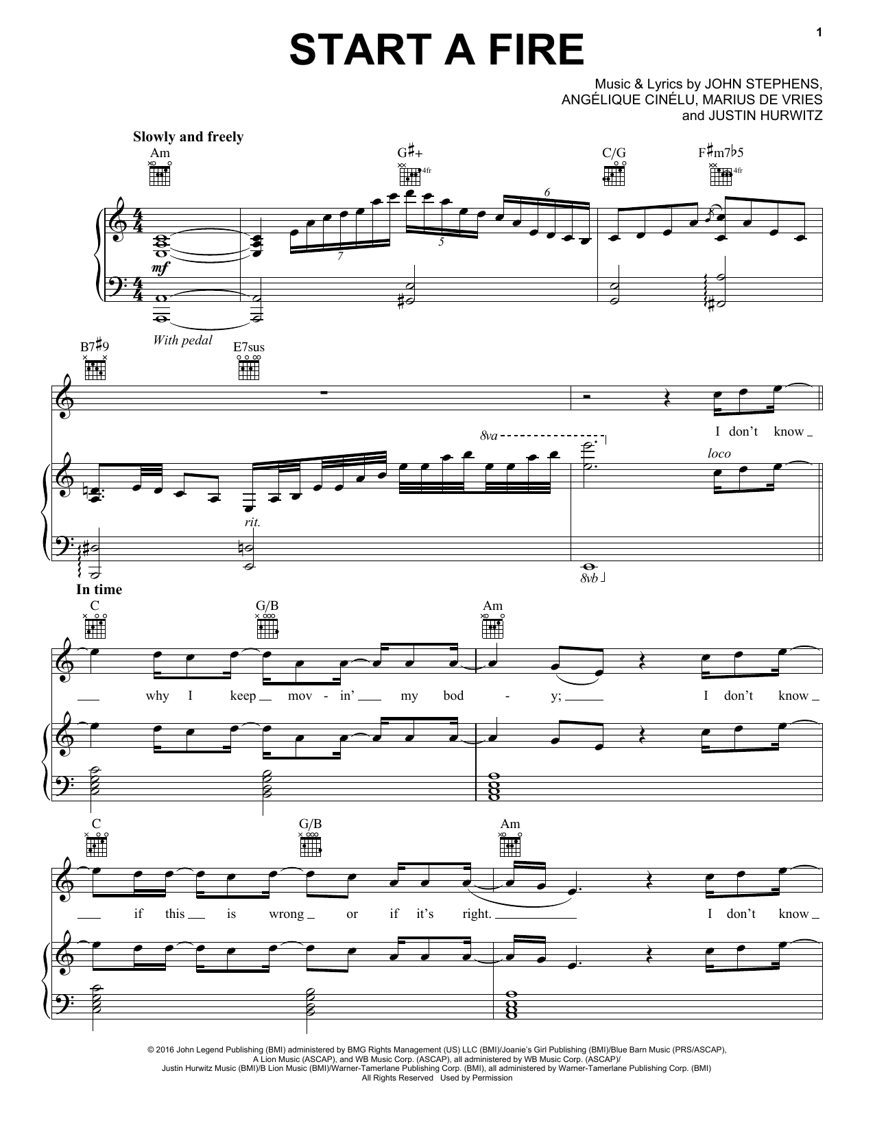 John Legend Start A Fire Sheet Music Notes & Chords for Easy Guitar Tab - Download or Print PDF