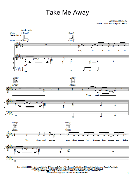 John Legend Take Me Away Sheet Music Notes & Chords for Piano, Vocal & Guitar (Right-Hand Melody) - Download or Print PDF