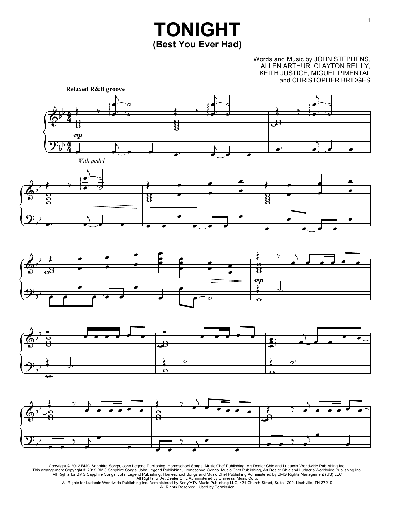 John Legend Tonight (Best You Ever Had) (feat. Ludacris) (from Think Like a Man) Sheet Music Notes & Chords for Piano Solo - Download or Print PDF