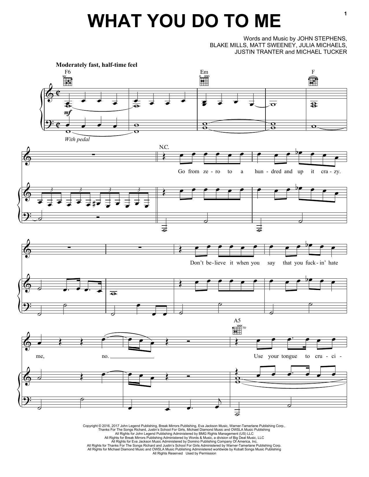 John Legend What You Do To Me Sheet Music Notes & Chords for Piano, Vocal & Guitar (Right-Hand Melody) - Download or Print PDF