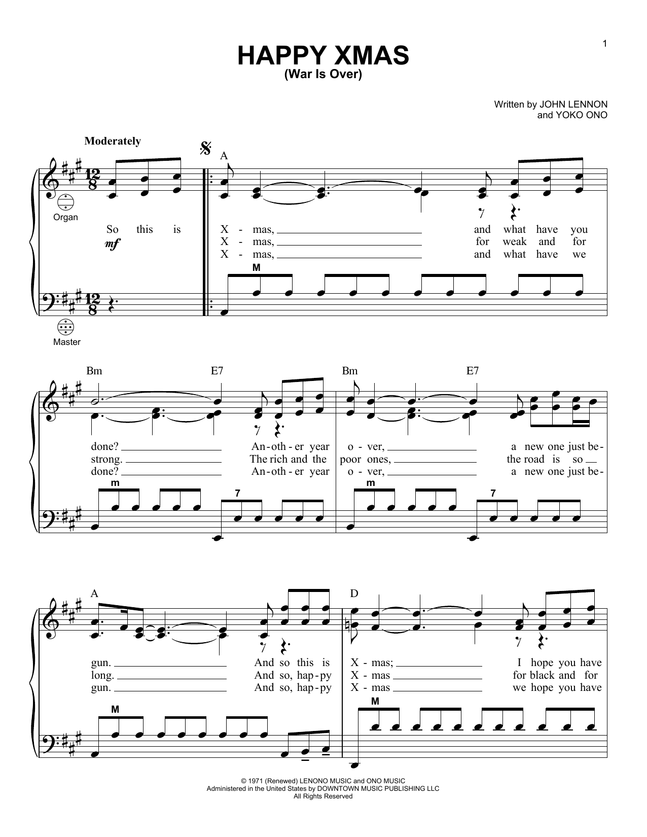 John Lennon & Yoko Ono Happy Xmas (War Is Over) Sheet Music Notes & Chords for Accordion - Download or Print PDF