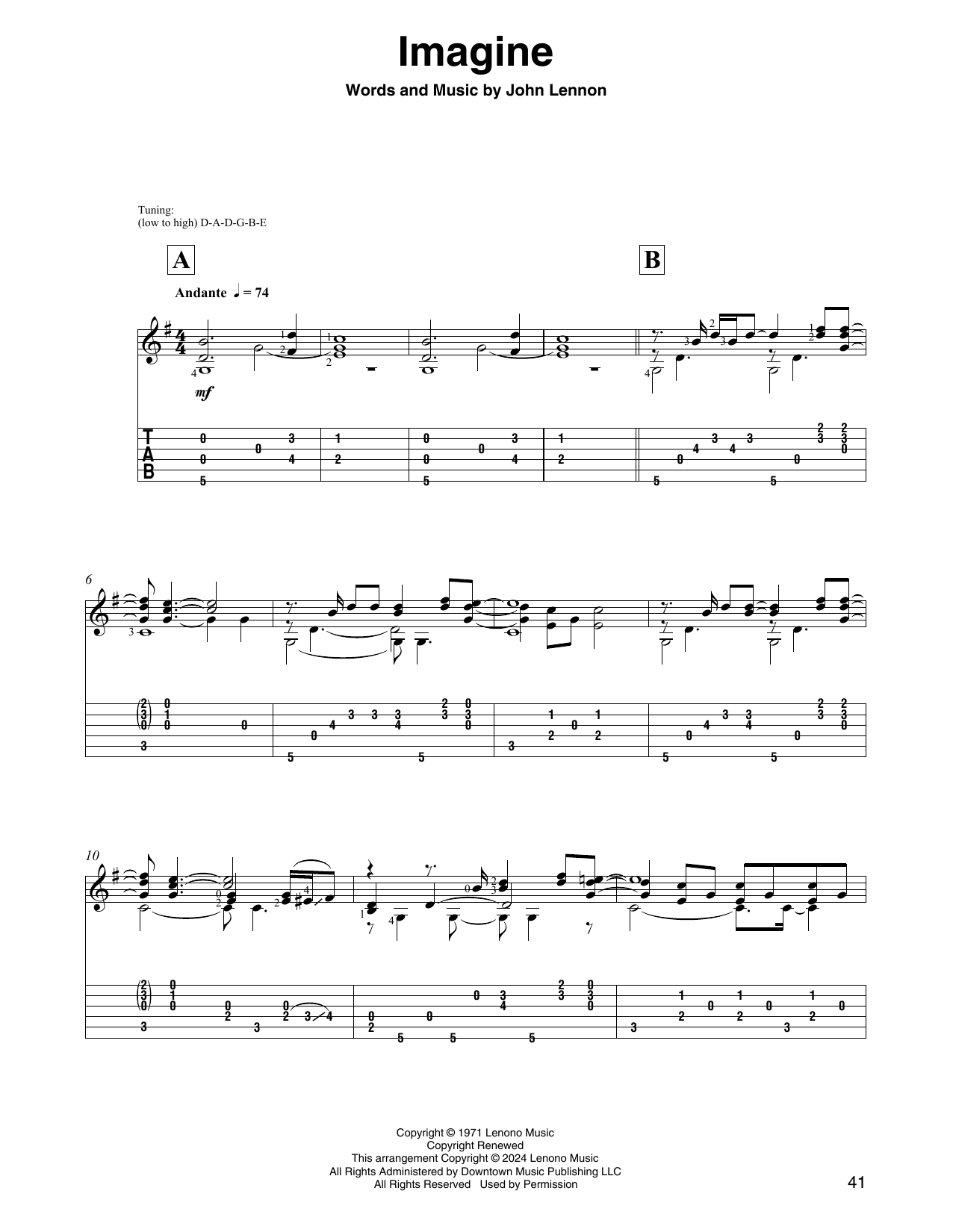 John Lennon and the Plastic Ono Band Imagine (arr. David Jaggs) Sheet Music Notes & Chords for Solo Guitar - Download or Print PDF