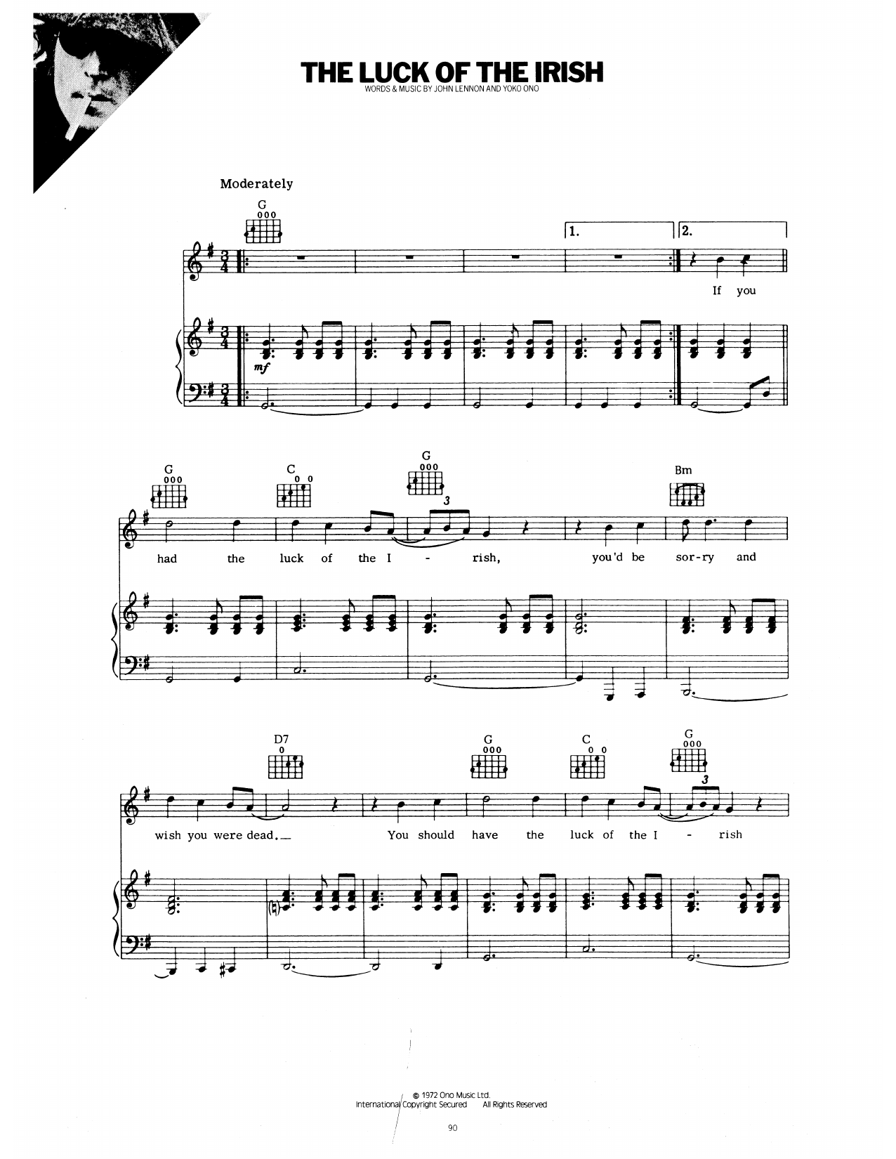 John Lennon and Yoko Ono The Luck Of The Irish Sheet Music Notes & Chords for Piano, Vocal & Guitar Chords (Right-Hand Melody) - Download or Print PDF