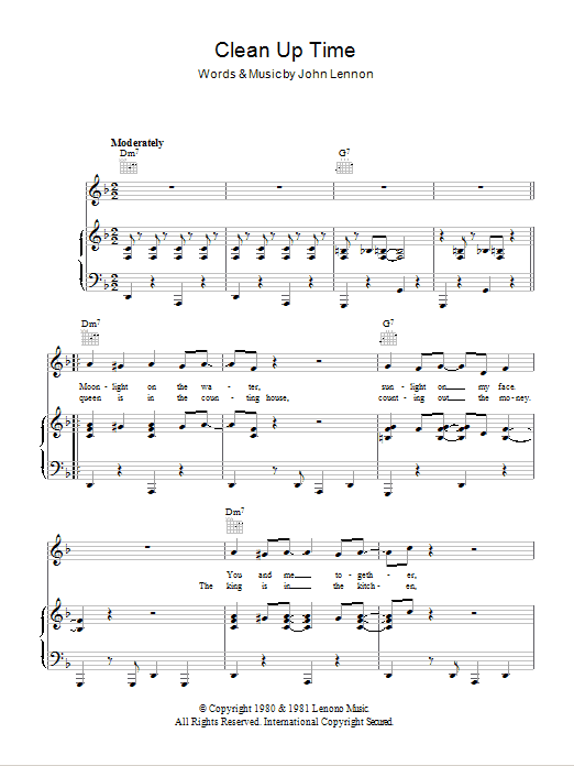 John Lennon Clean Up Time Sheet Music Notes & Chords for Piano, Vocal & Guitar (Right-Hand Melody) - Download or Print PDF