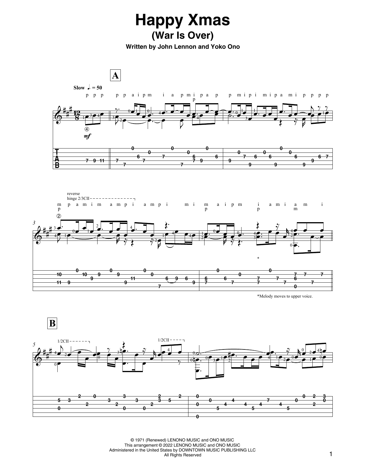 John Lennon Happy Xmas (War Is Over) (arr. David Jaggs) Sheet Music Notes & Chords for Solo Guitar - Download or Print PDF