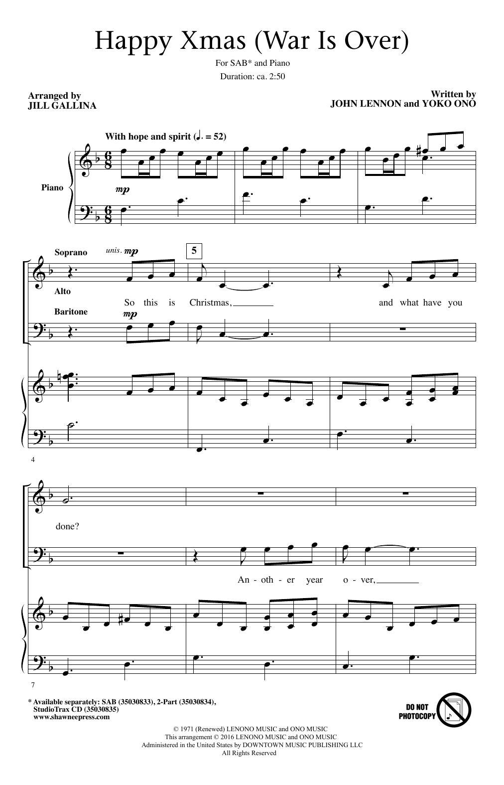 John Lennon Happy Xmas (War Is Over) (arr. Jill Gallina) Sheet Music Notes & Chords for 2-Part Choir - Download or Print PDF