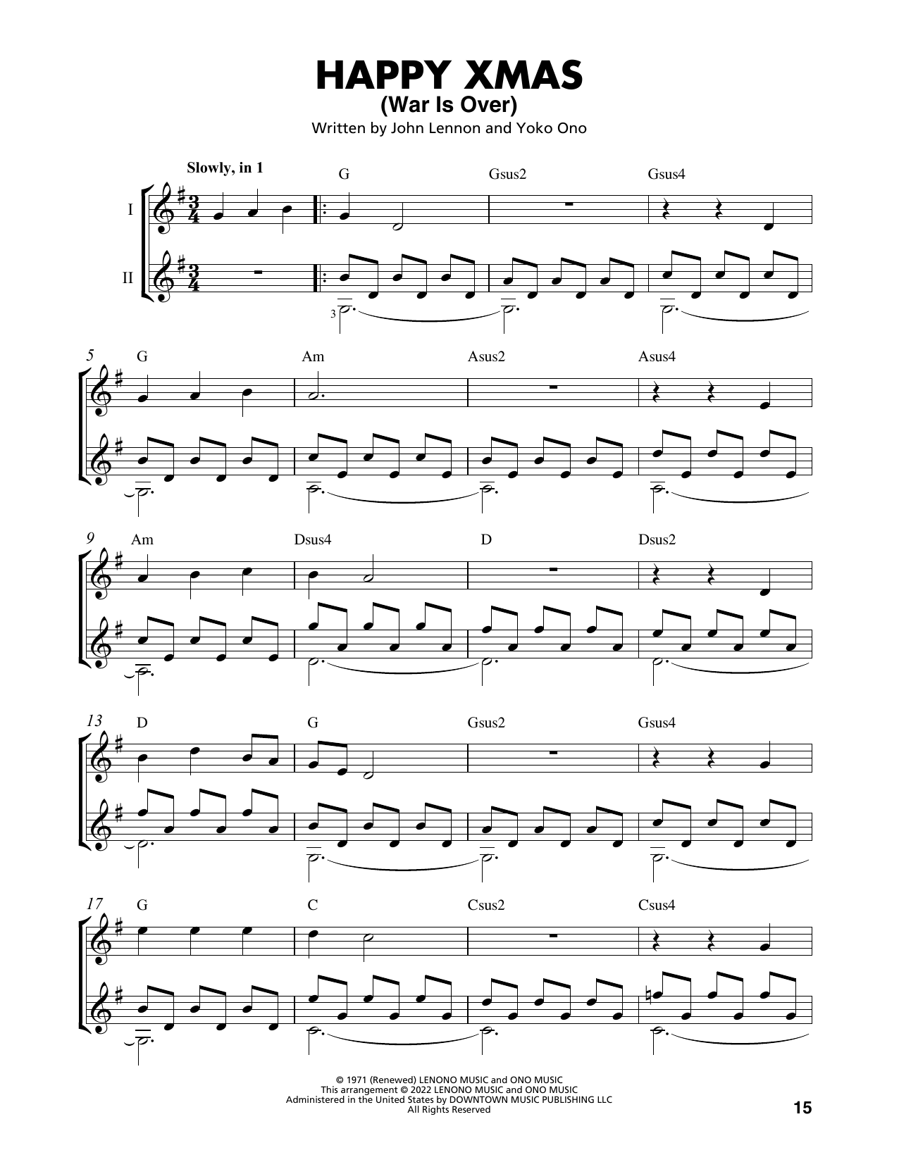 John Lennon Happy Xmas (War Is Over) (arr. Mark Phillips) Sheet Music Notes & Chords for Easy Guitar Tab - Download or Print PDF