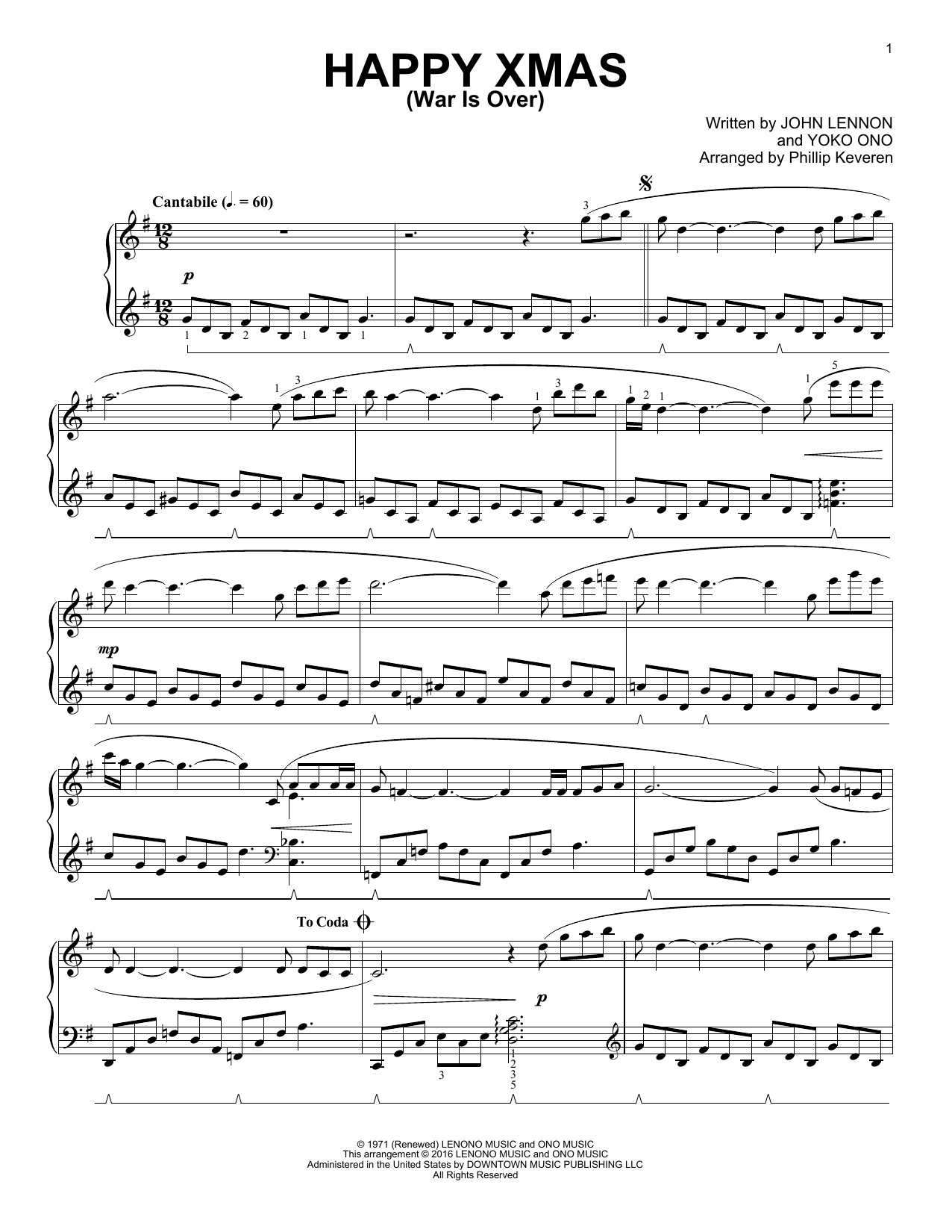 Phillip Keveren Happy Xmas (War Is Over) Sheet Music Notes & Chords for Piano - Download or Print PDF