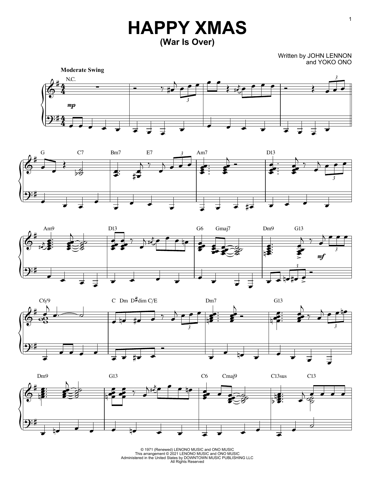 John Lennon Happy Xmas (War Is Over) [Jazz version] (arr. Brent Edstrom) Sheet Music Notes & Chords for Piano Solo - Download or Print PDF
