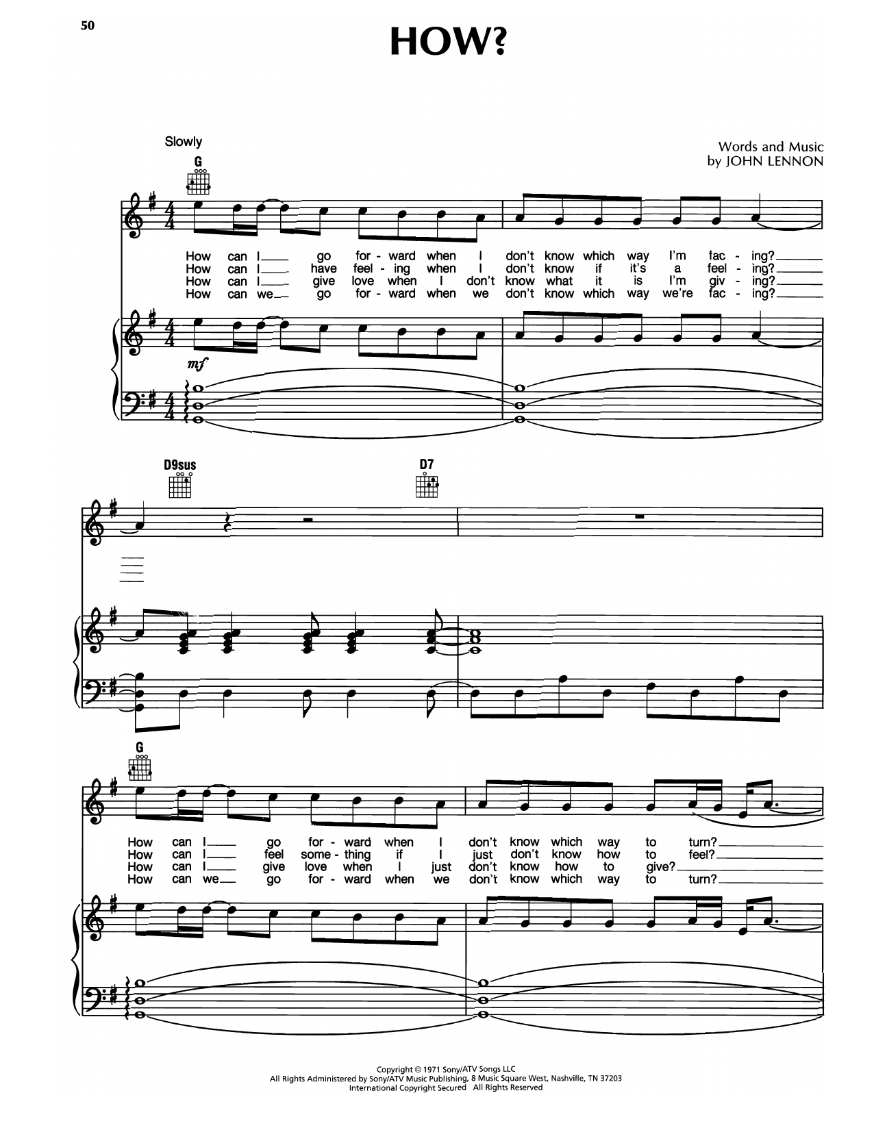 John Lennon How? Sheet Music Notes & Chords for Piano, Vocal & Guitar Chords (Right-Hand Melody) - Download or Print PDF