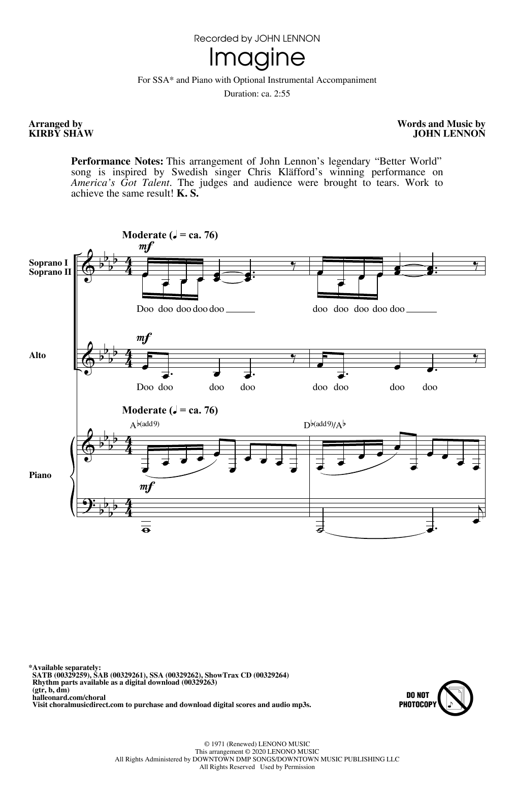 John Lennon Imagine (arr. Kirby Shaw) Sheet Music Notes & Chords for SAB Choir - Download or Print PDF